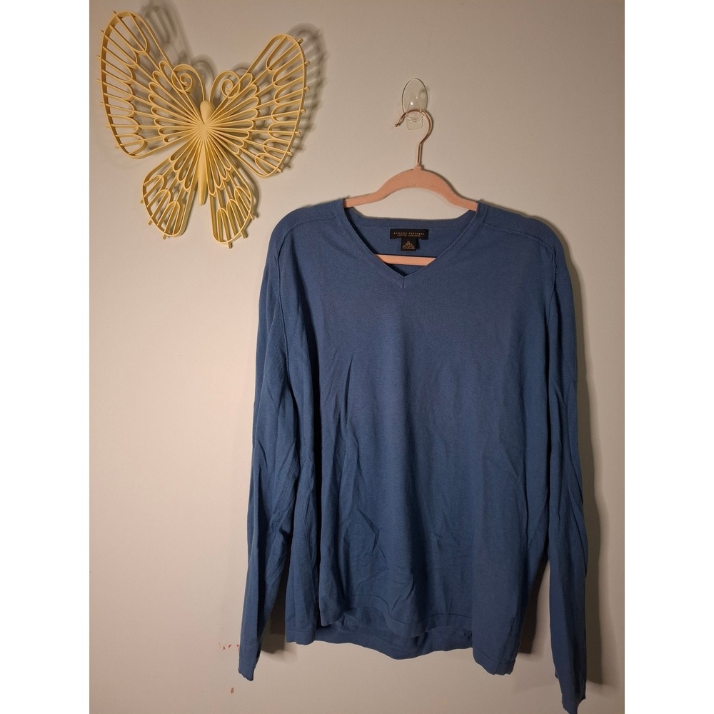 Banana Republic Mens XL Blue Cotton Cashmere V-Neck Long Sleeve Sweater
